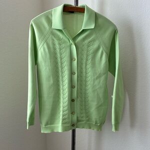 Vtg 50s 60s Eileen Light Green Women's Cardigan Poland Made polyester Eclectic